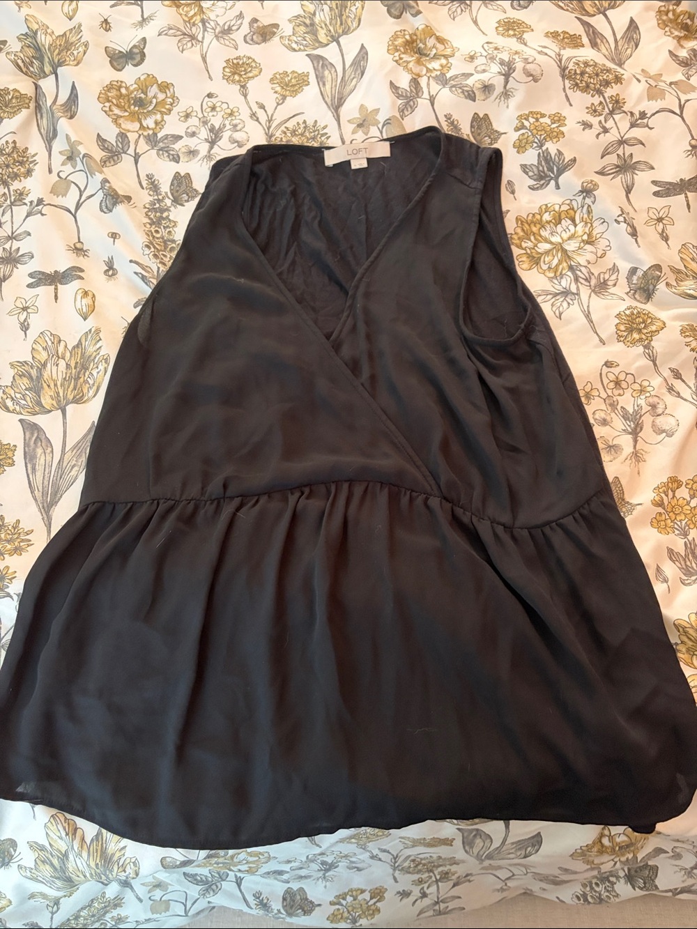 LOFT Black Sleeveless Surplice Peplum Blouse